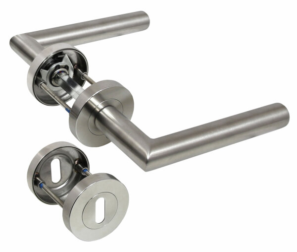 Edelstahl V2A Türbeschlag 1680-L R BB Schraubrosette Türklinke Türdrücker