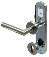 Edelstahl V2A Schutzbeschlag 1680 Wellington R Kombischutz HS-92 Kn/Dr Schraubrosette Türklinke